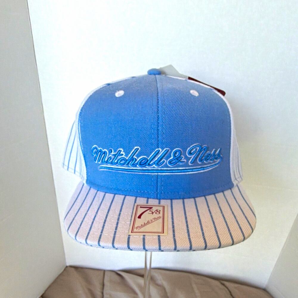 Mitchell & Ness Blue White Pinstripe Baseball Cap Hat Size 7 5/8